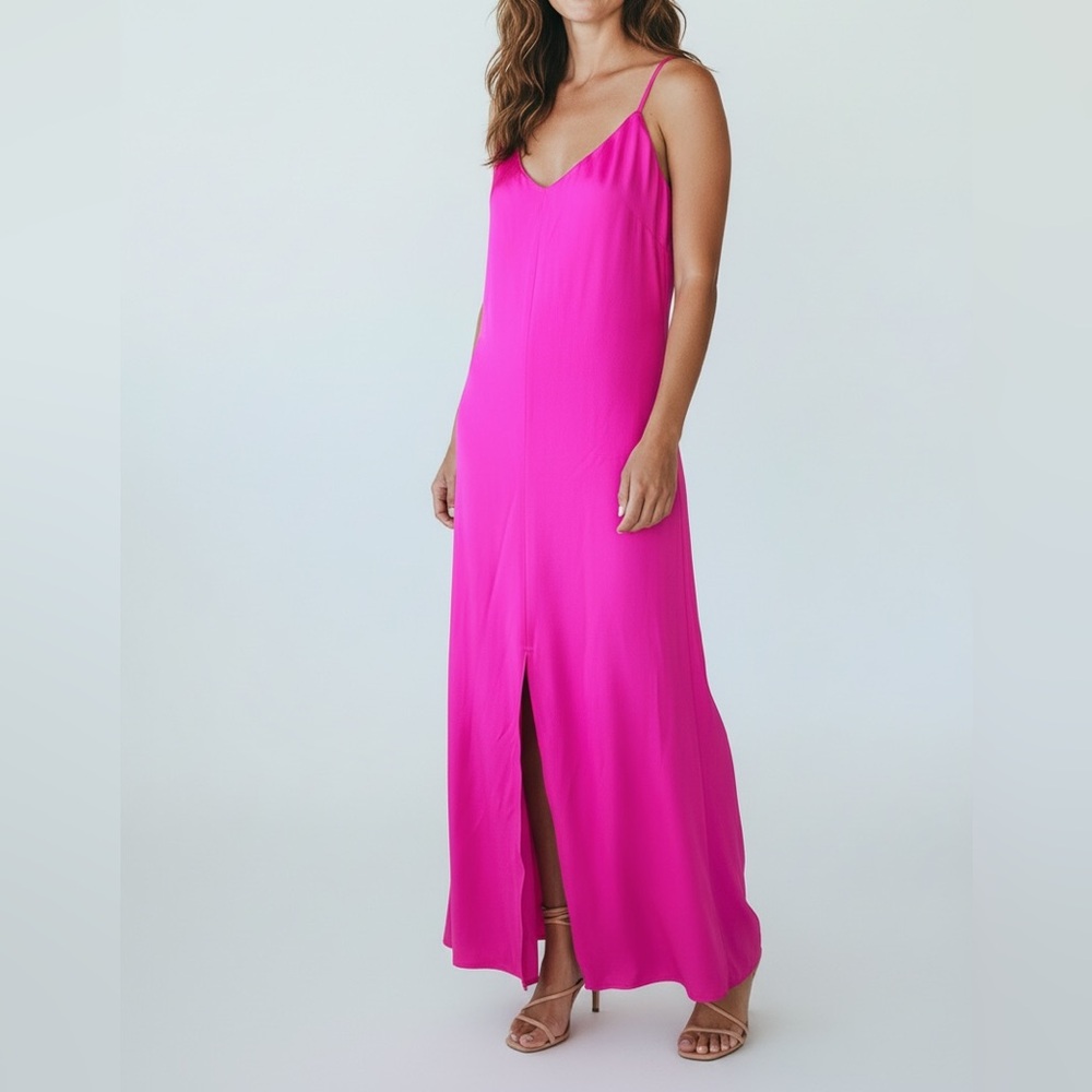 Lavender Brown Hot Pink Open Back Silk Maxi Slip‎ Dress Womens Small